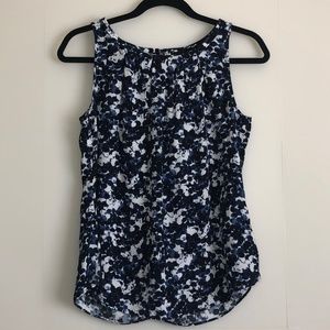 WHBM Blue and White Patterned Sleeveless Top S